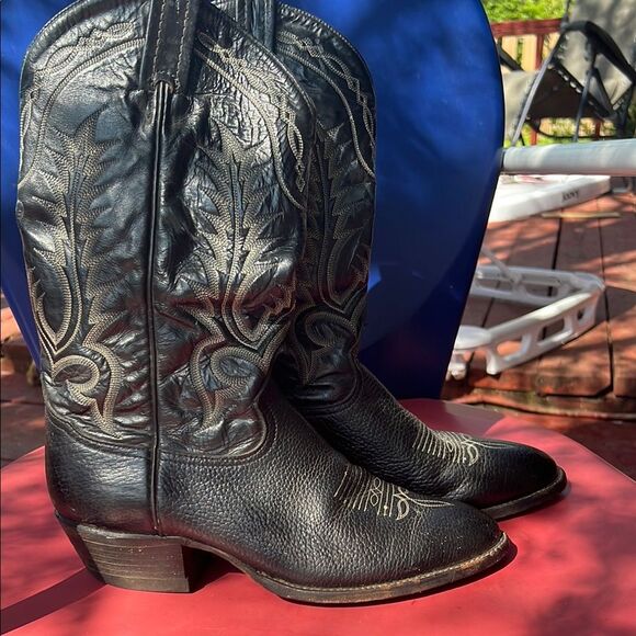 Tony Lama 6904 Black Bullhide Leather Cowboy Western Boots Round Toe Men\'s 9 D main image 12